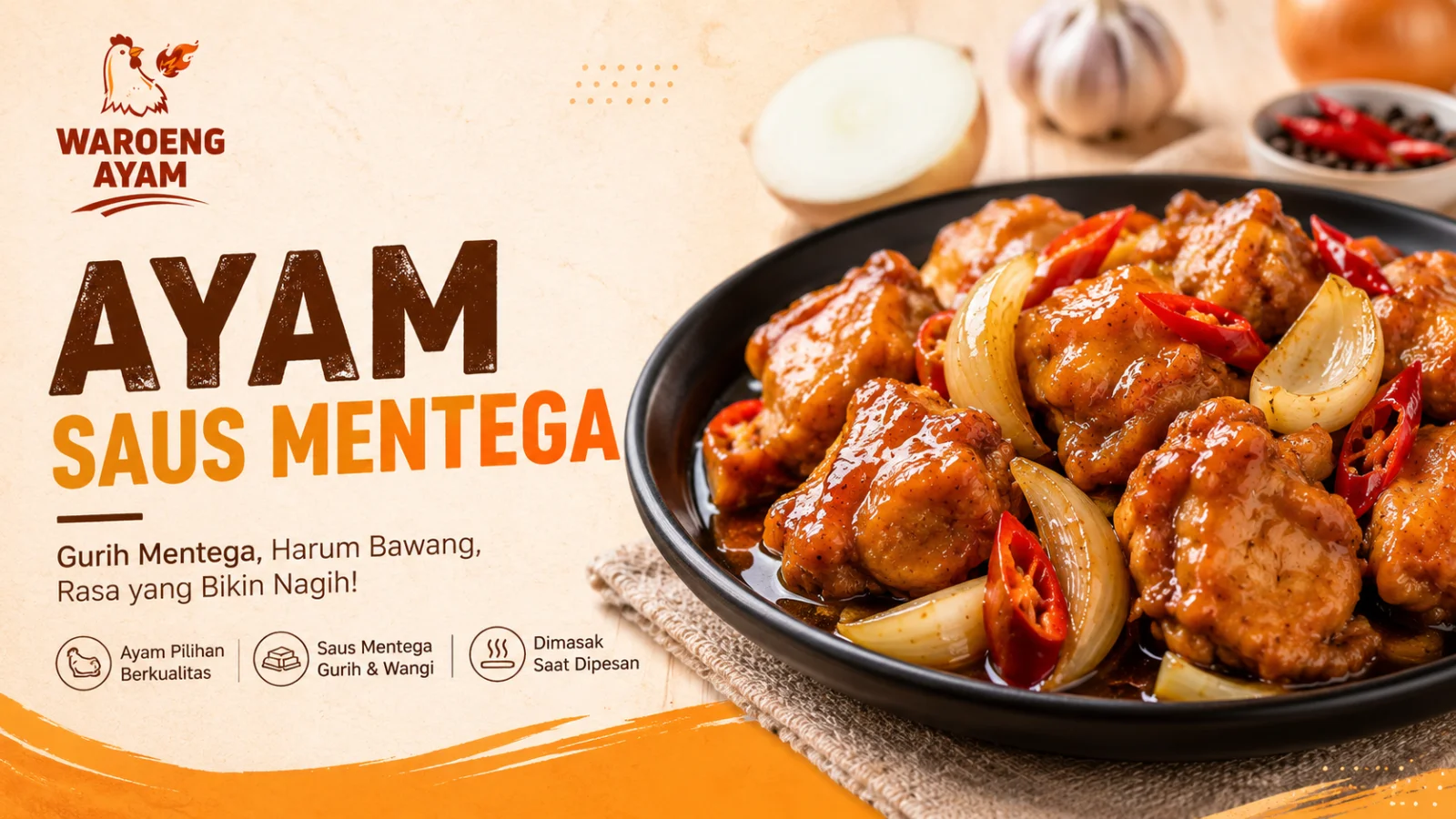 Ayam Saus Mentega Gurih dan Lezat Waroeng Ayam